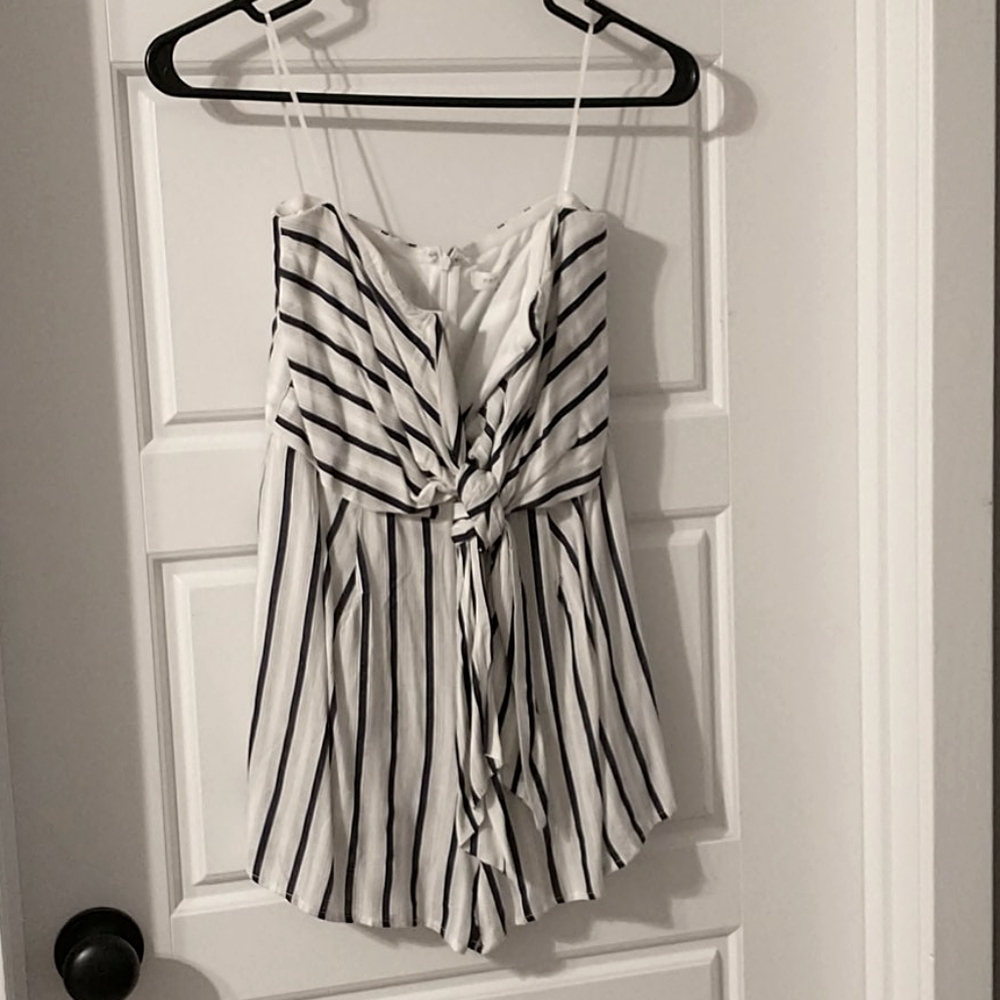 Parvenue navy and white striped romper